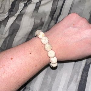 Druzy White Plume Agate Large Bead Bracelet